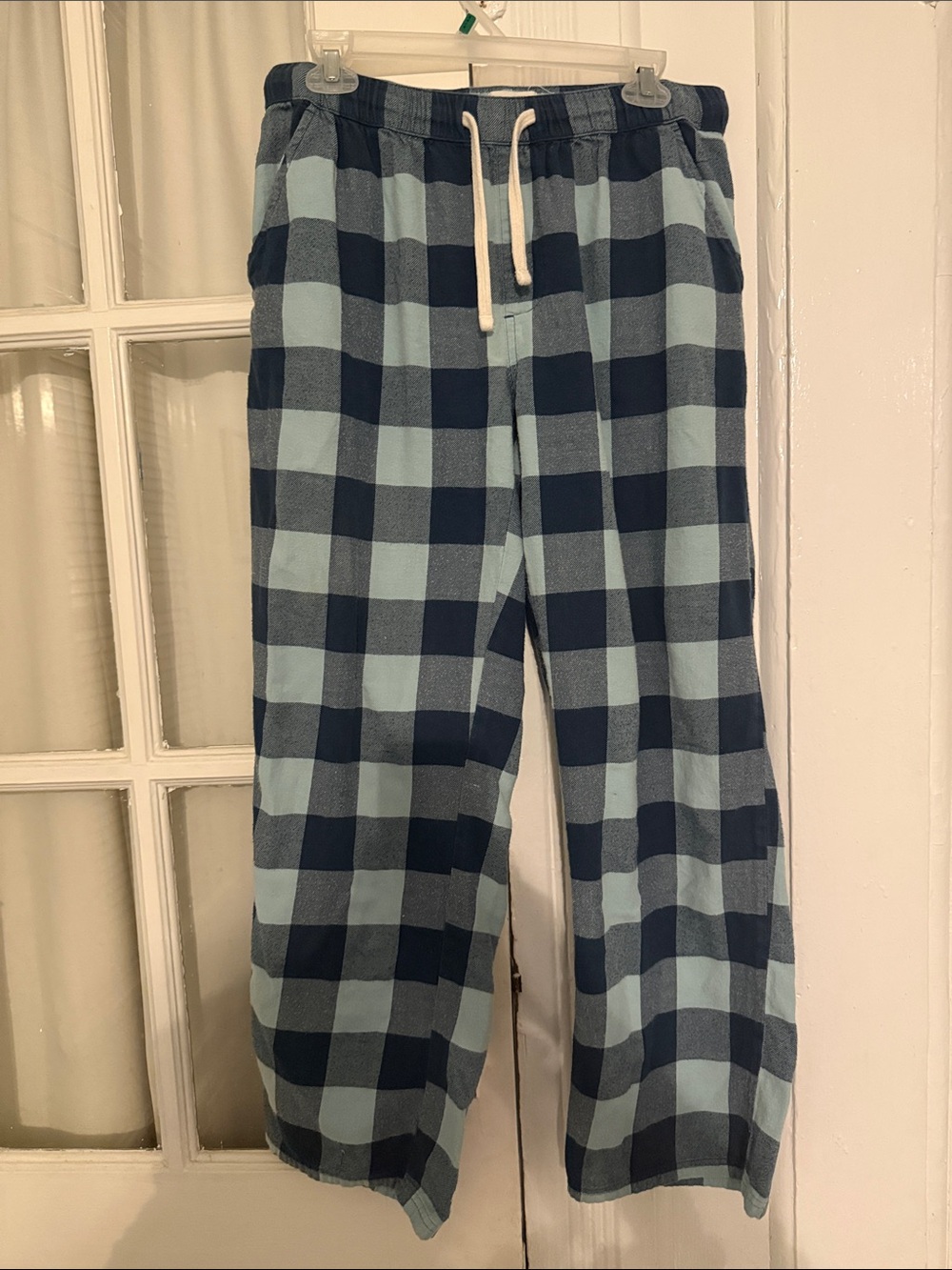 Pact Blue and Navy Plaid  Flannel Drawstring Lounge Pants SZ M